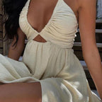 Inés Minimalist Summery Maxi Dress with a Deep Neckline and Side Slit Boutique Collection