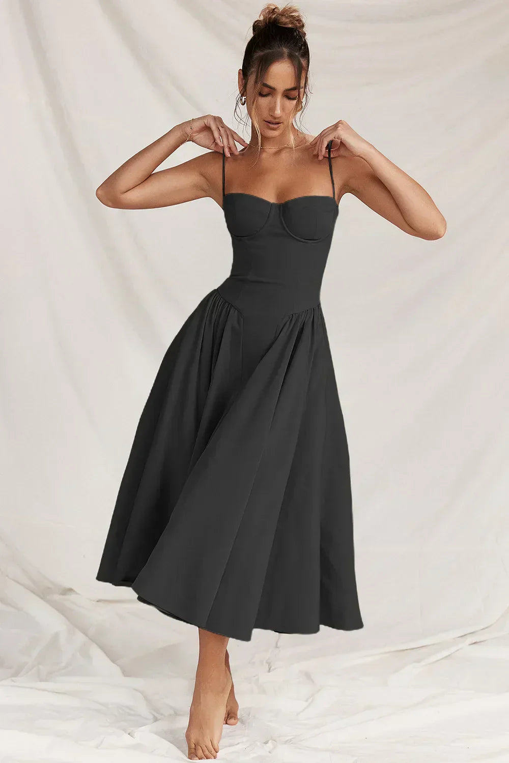 Milagros Premium Sleeveless Midi Dress with a Corset Fit Elevated Occasion Wear