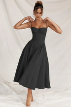 Milagros Premium Sleeveless Midi Dress with a Corset Fit Elevated Occasion Wear