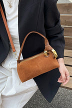 Plain Suede Retro Metal Detail Pillow-style Shoulder Crossbody Bag