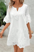 Solid Color Lace Embroidered Floral Loose Casual Top