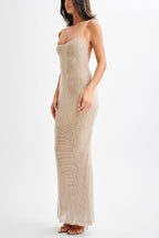 Louisa Aesthetic Midnight Fantasy Stretch Sequin Mesh Strap Open Back Maxi Dress Premium Wardrobe Essential