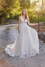 Ethereal A Line Train Wedding Dress