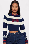 Bow Detail Striped Knit Sweater