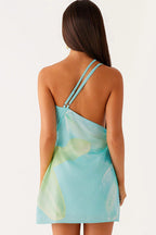 Floral Cowl Neck One shoulder Mini Dress