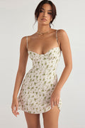Plunging Floral A Line Mini Dress