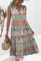 Unique Floral Print Sleeveless Midi Dress