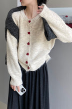 Oversized Heart Button Round Neck Cardigan
