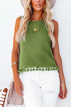 Hollow Out Splice Tassel Tank Top