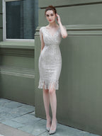 Sequin long fishtail evening dress