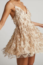 Elegant V Neck Sequin Spaghetti Strap Mini Formal Sequin Dress