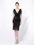 Sequin long fishtail evening dress