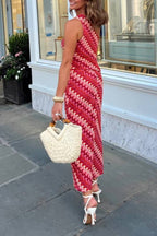 Ansela Knit Wave Unique Print One Shoulder Top and Stretch Maxi Skirt Set