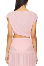 Stunning Chiffon Ruched Shoulder Short Sleeve Crop Top