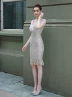 Sequin long fishtail evening dress