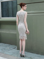 Sequin long fishtail evening dress