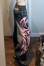 Vintage Print High Waist Wide Leg Jeans