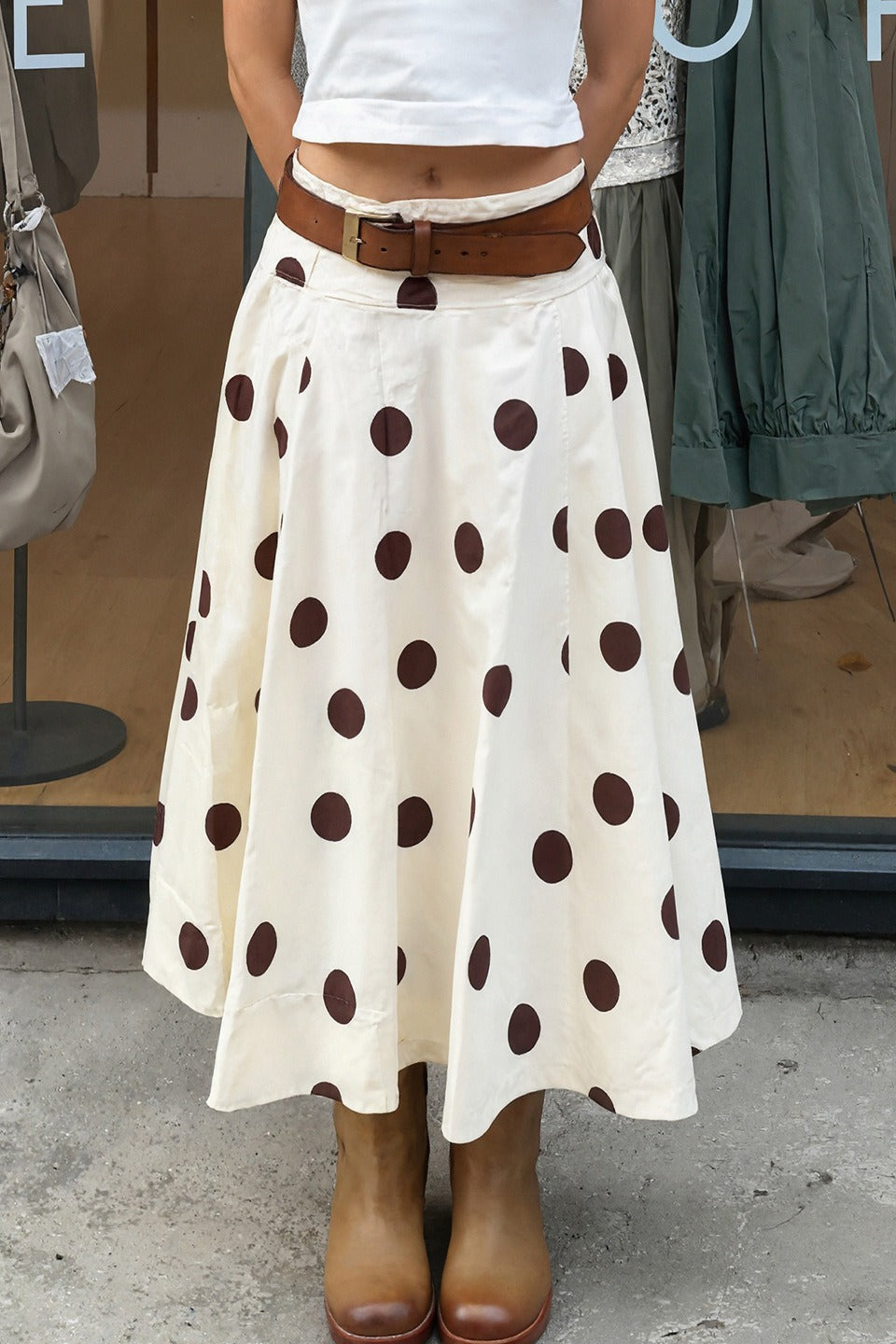 French Polka Dot Draped ALine Skirt