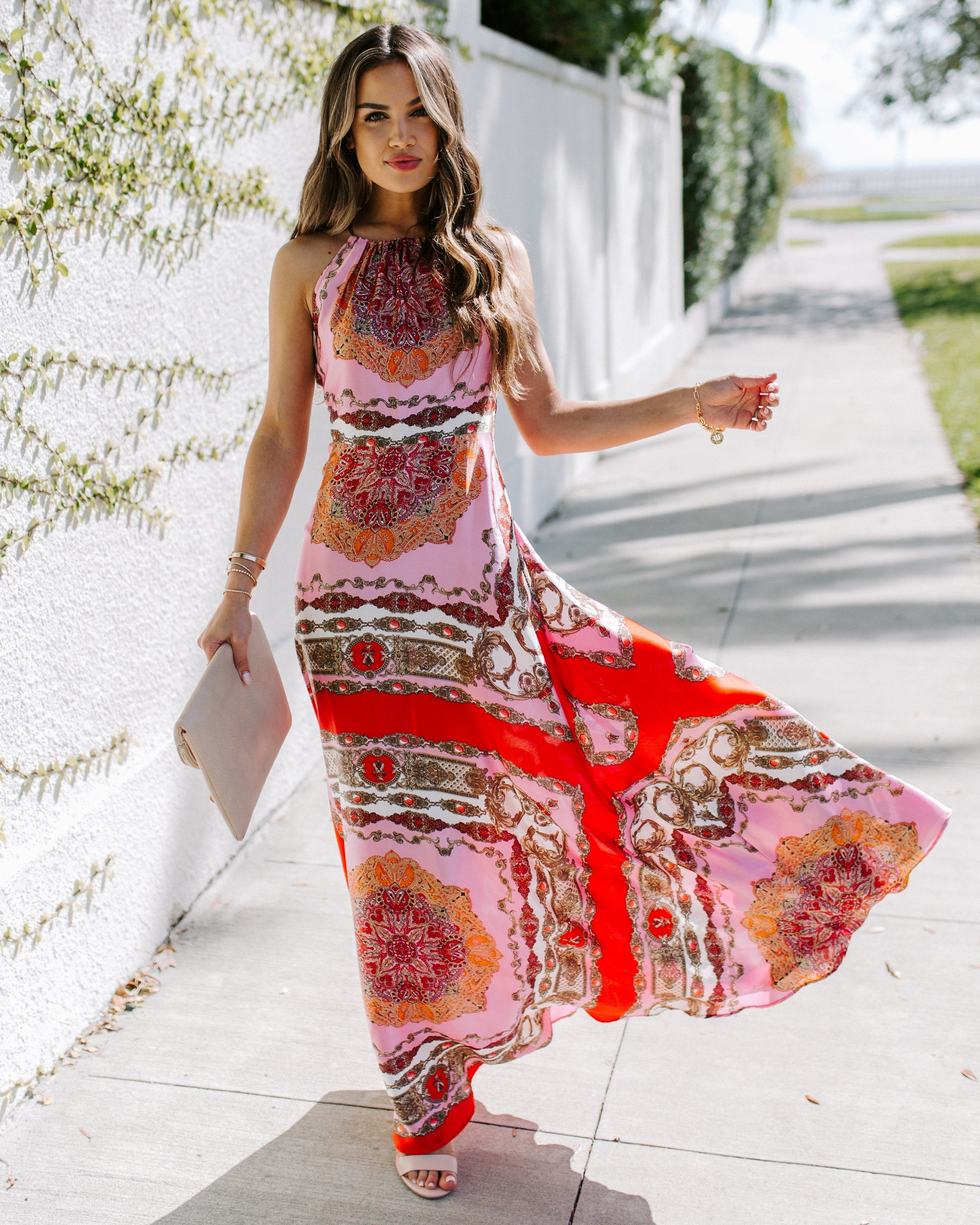 PREORDER Reina Printed Halter Maxi Dress