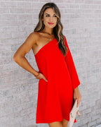 Side To Side One Shoulder Statement Dress Tomato Red