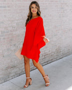 Side To Side One Shoulder Statement Dress Tomato Red