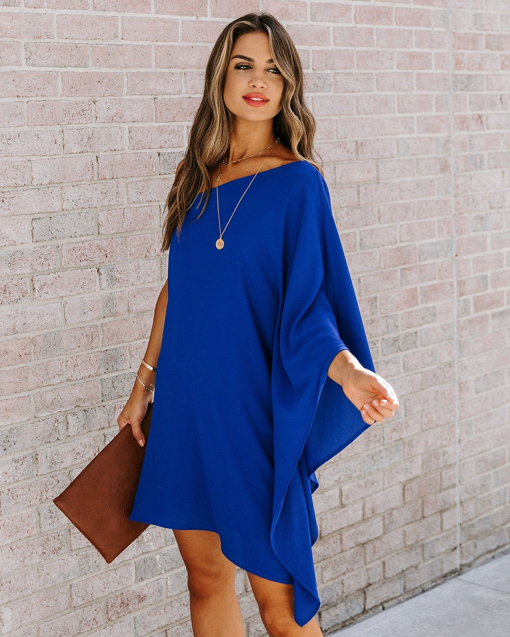 Side To Side One Shoulder Statement Dress Royal Blue