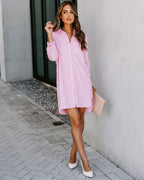 Risky Business Pocketed Button Down Shirt Dress Pink