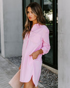 Risky Business Pocketed Button Down Shirt Dress Pink