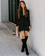 First Kiss Satin Embossed Leopard Tunic Black