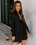 First Kiss Satin Embossed Leopard Tunic Black