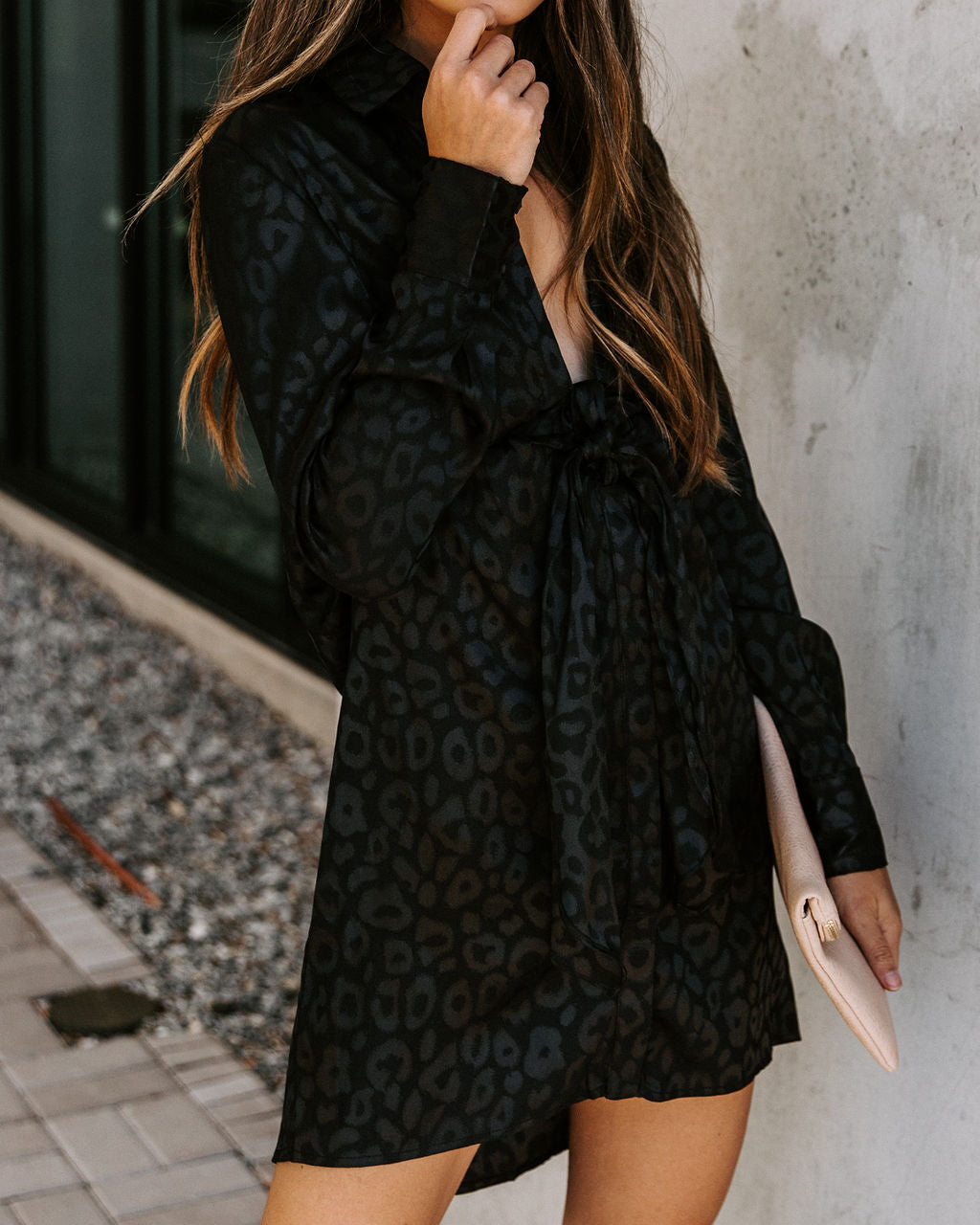 First Kiss Satin Embossed Leopard Tunic Black