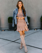 Let's Tango Pocketed Ruffle Dress Light Mocha