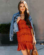 Let's Tango Pocketed Ruffle Dress Terracotta