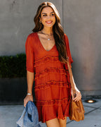 Let's Tango Pocketed Ruffle Dress Terracotta