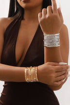 Sweet and Cool Punk Style Wide Metal Brushed Line Open Bracelet