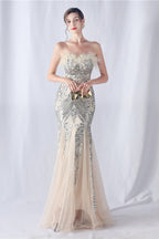 Ostrich Feather Sequin Evening Party Dress