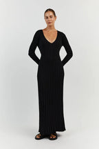 Rita Premium Midi Dress with V Neck and Knitted Sleeves Chic Silhouette Collection