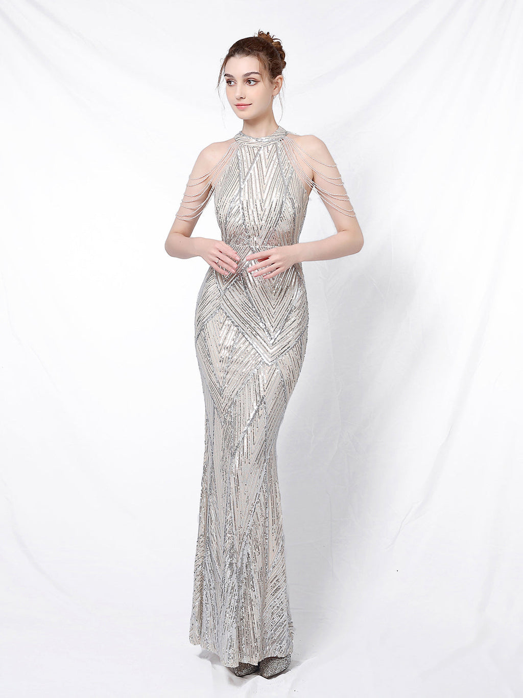 Elegant long fishtail evening dress