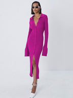 Long Cardigan Knit V - Neck Sweater Dress