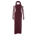 Hudson Maxi Dress With Stole And Gloves Maroon