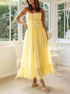 Elegant Off - Shoulder Strap Patchwork Dress