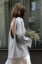 Crew Neck Backless Cotton Sweater