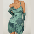 Cross open back ruffled gloves dress
