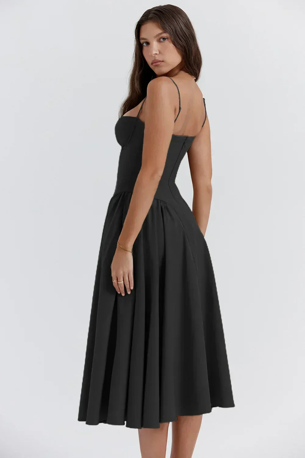 Milagros Premium Sleeveless Midi Dress with a Corset Fit Elevated Occasion Wear