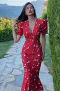 Fitted Floral Puff Sleeve Floral Dress