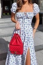Printed Open Back Slim Split Floral Dress