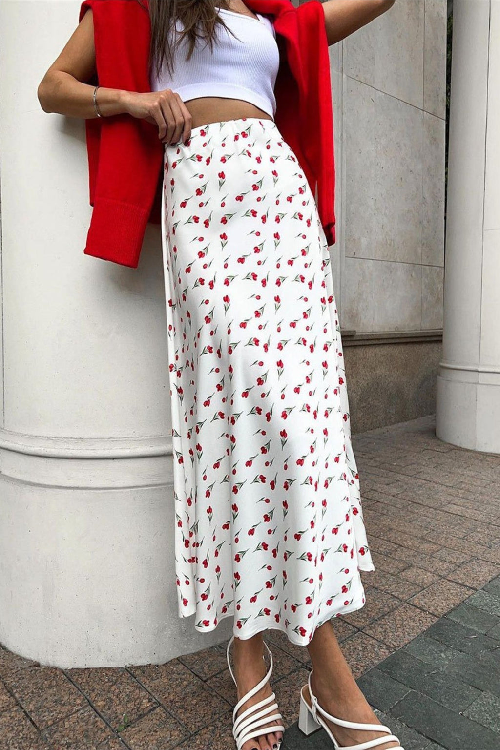 Cherry Print High Waist ALine Skirt