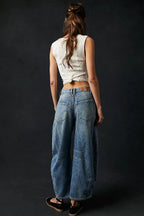 Mid Rise Washed Relaxed Wide Leg Jeans