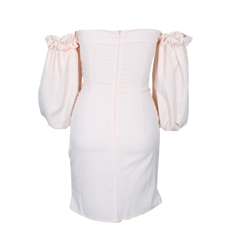 Villy Puff Sleeve Bodycon Dress Peach