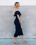 Havana Ruffle Midi Dress Dusty Blue FINAL